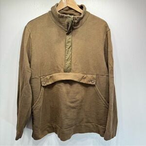 LL Bean Signature Slim Fit Half Zip Brown 100% Cotton Pullover w Zipper Pocket